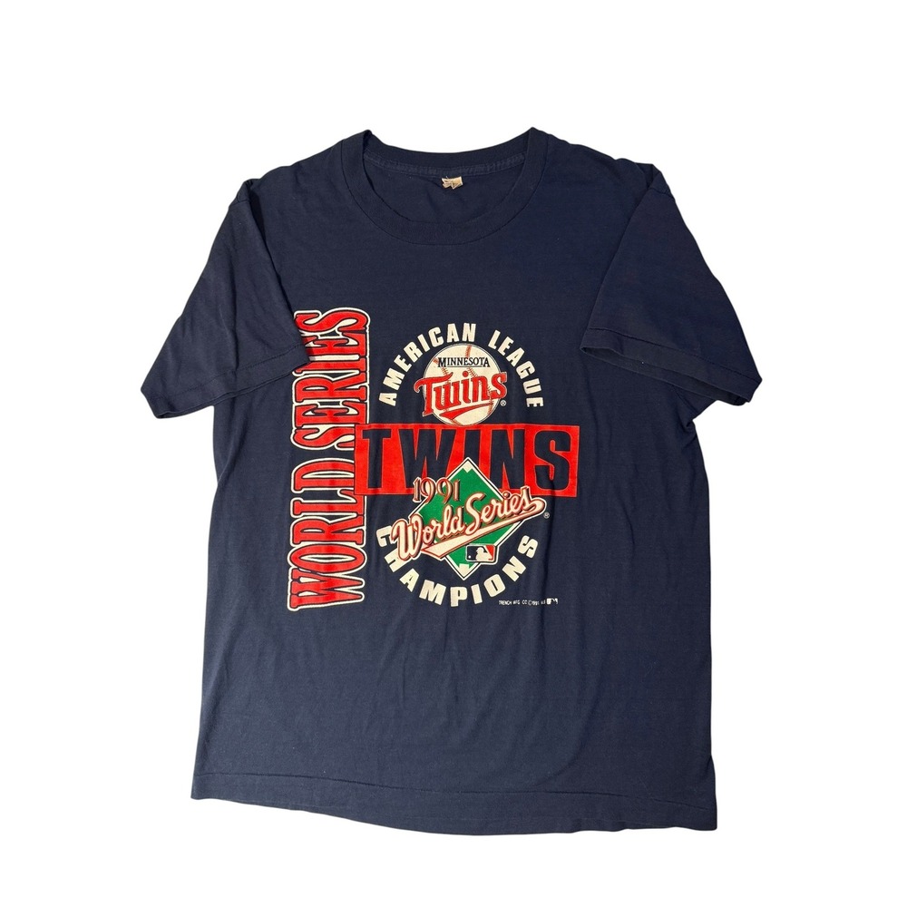 Vintage 1991 Minnesota Twins World Series Champions T-Shirt Screen Stars XL Navy